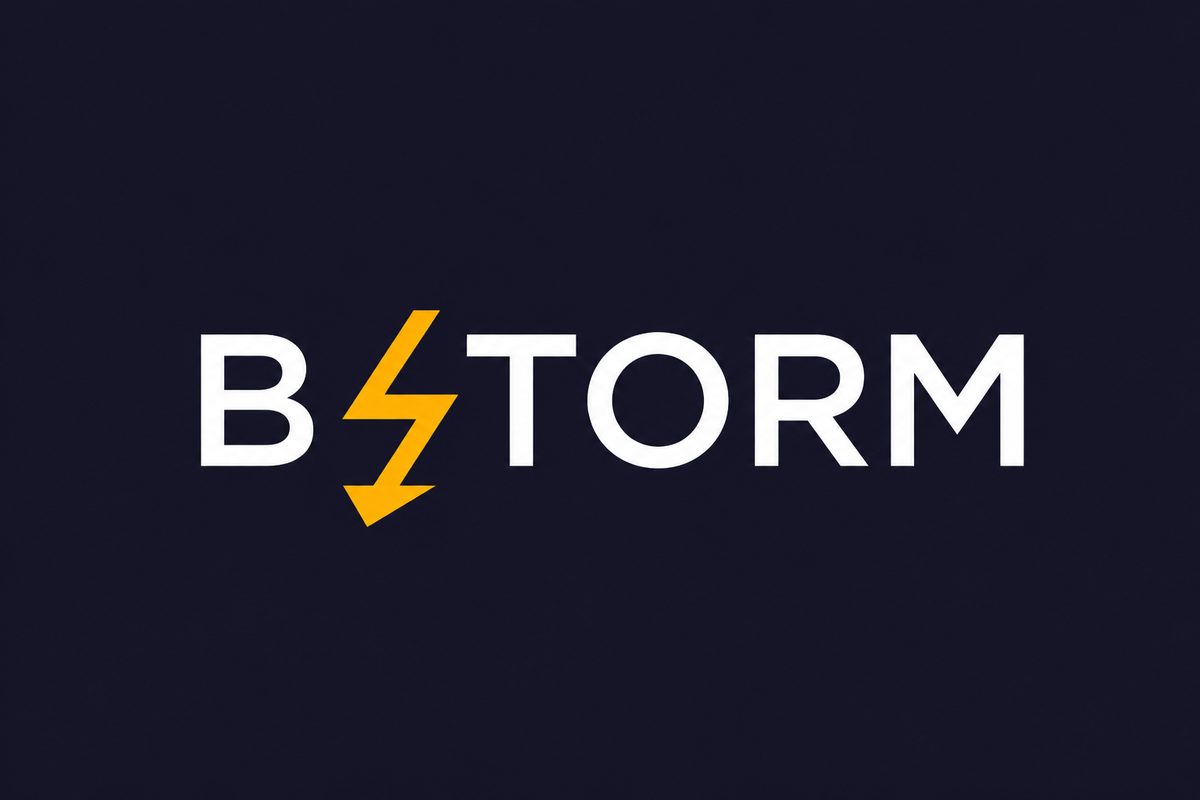 Bstorm logo on a dark navy background